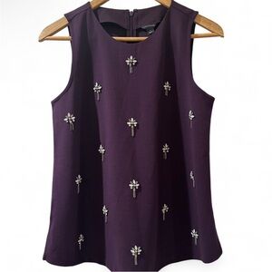 Ann Taylor Embellished Purple Sleeveless Blouse